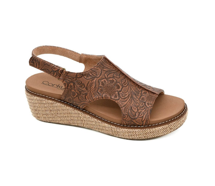 Corky's Cognac Emboss Floral Volta Ii Sandals - Macoma Boutique304 Sandals