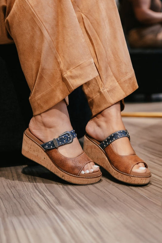 Corky's Cognac Embossed Need A Favor Wedges - Macoma Boutique302 Wedges & Heels