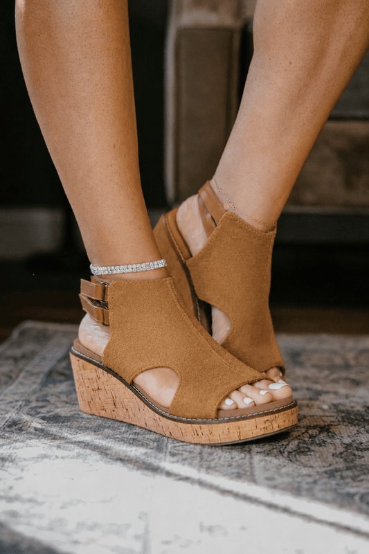 Corky's Tobacco Faux Suede Falling Hard Wedges - Macoma Boutique303 Mules & Boots