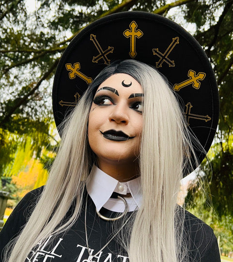 Vegan Felt Wide Brim Hat - XL Brim - "Crosses" -  -
