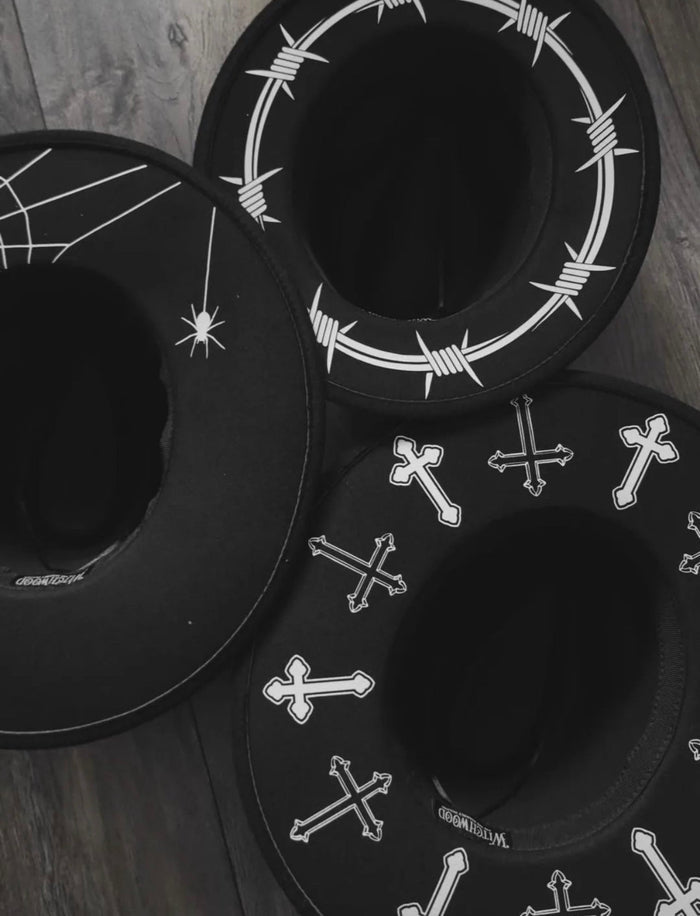 Vegan Felt Wide Brim Hat - XL Brim - "Crosses" -  -