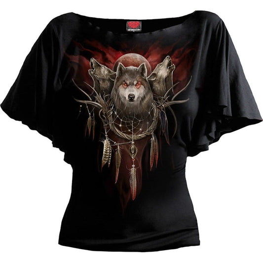 CRY OF THE WOLF - Boat Neck Bat Sleeve Top Black -  - Tops - Short Sleeve