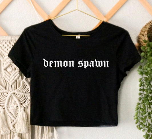Demon Spawn Cropped T-Shirt - Gothic Crop Top - Alternative Fashion Tee -  - Crop Top
