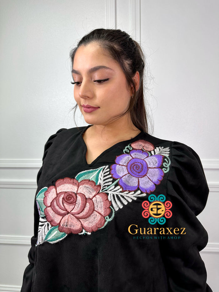Fall Embroidery Dress Black