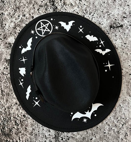Vegan Felt Wide Brim Hat - Fricken' Bats -  -