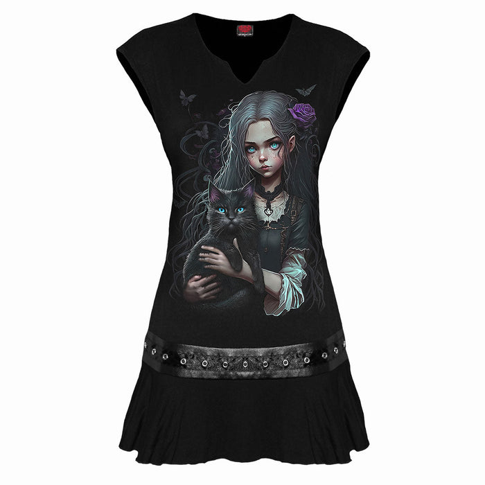 GOTH FAMILIAR - Stud Waist Mini Dress Black -  - Dresses