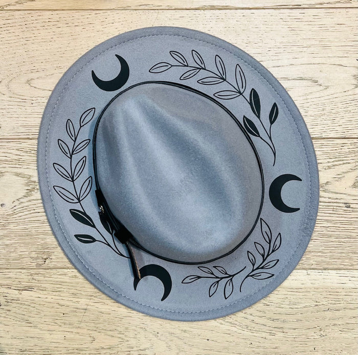 Vegan Felt Wide Brim Hat - Grey - Black Fern Moon -  -