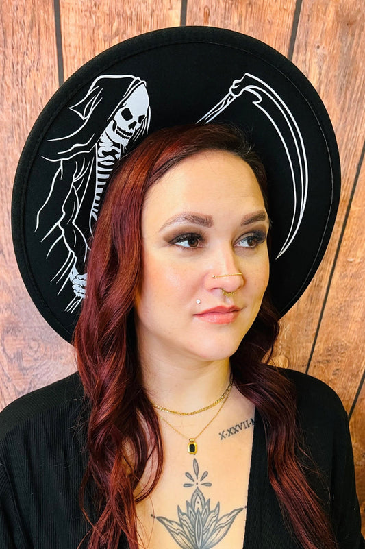 Vegan Felt Wide Brim Hat - XL Brim - "Grim Reaper" -  -