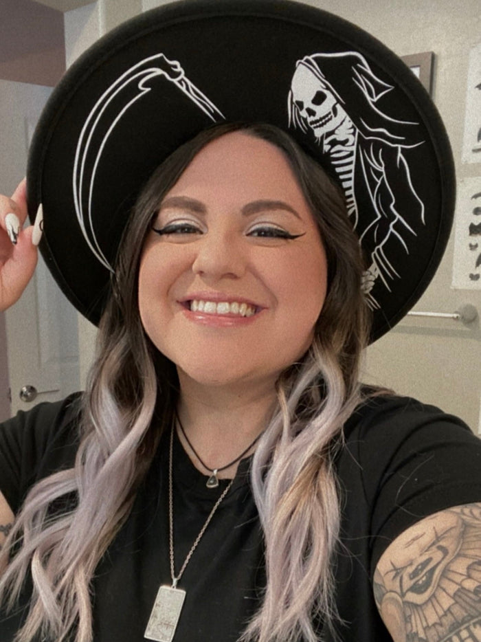 Vegan Felt Wide Brim Hat - XL Brim - "Grim Reaper" -  -