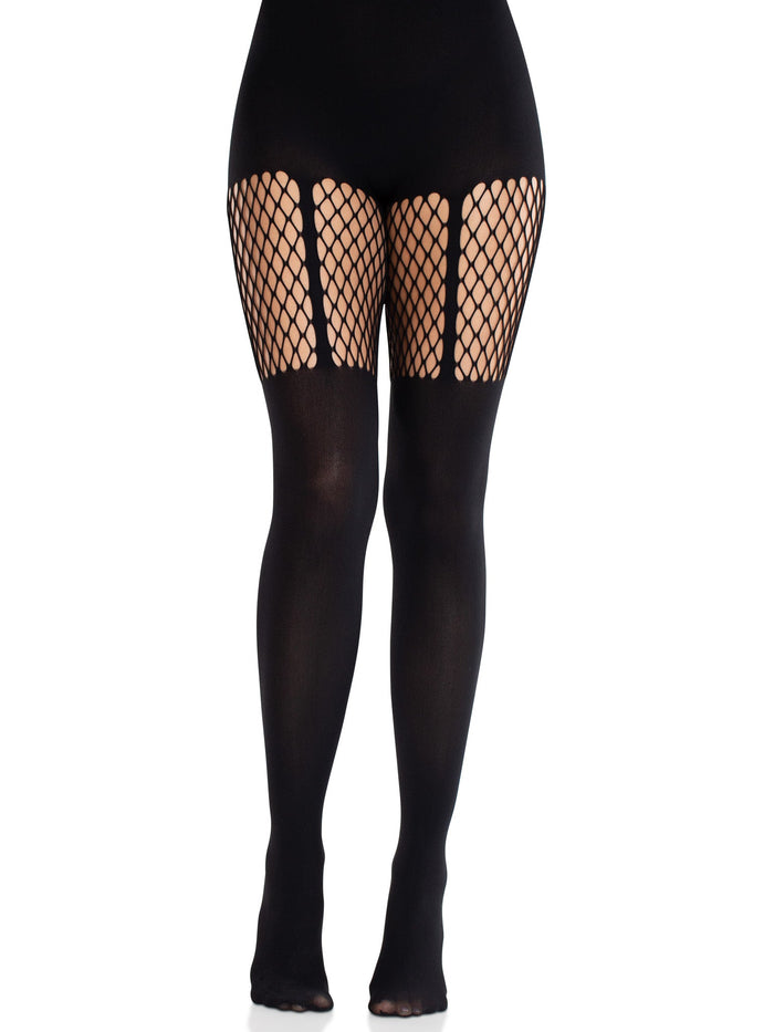 Jett Garter Illusion Tights - Gothic Pantyhose - Alternative Fashion Hosiery -  - Hosiery