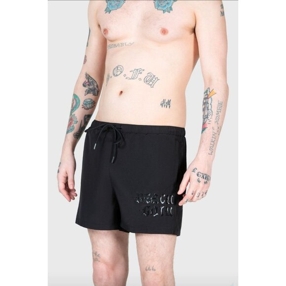 Killstar Dive Into Hell Beach Goth Swim Shorts with Foil Detail