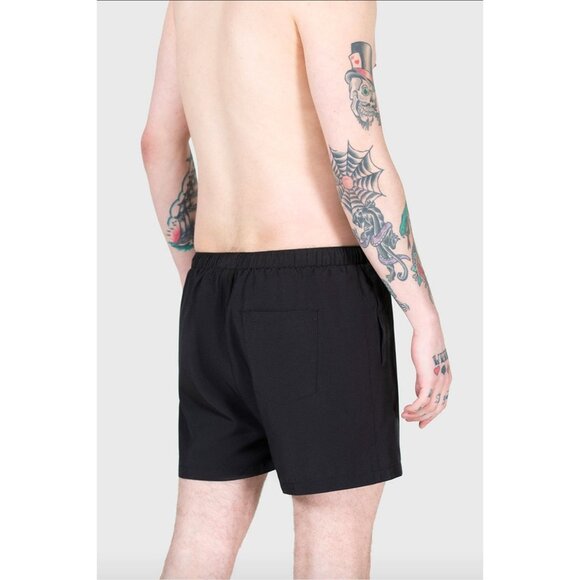 Killstar Dive Into Hell Beach Goth Swim Shorts with Foil Detail