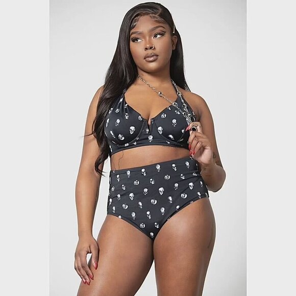 Killstar Skulls Black & White Halter Underwire Bikini Set