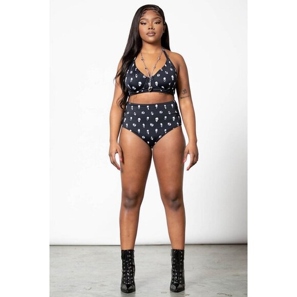 Killstar Skulls Black & White Halter Underwire Bikini Set