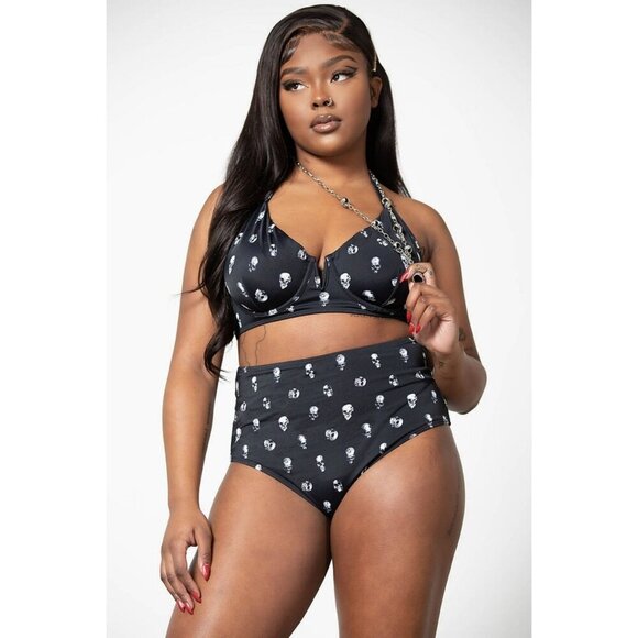 Killstar Skulls Black & White Halter Underwire Bikini Set