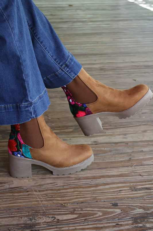 Koi Embroidery Boots Tan