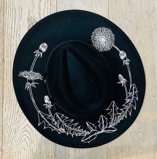 Vegan Felt Hat - XL Brim - Large Dandelions -  -