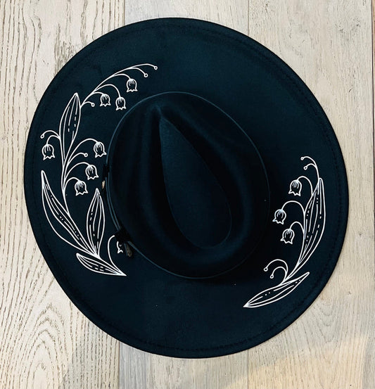 Vegan Felt Hat - XL Brim - Large Lily of the Valley -  -