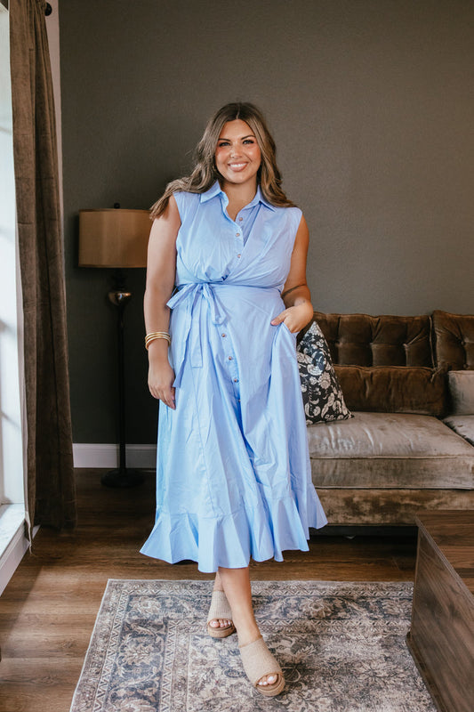 Lovely Linen Dress In Chambray