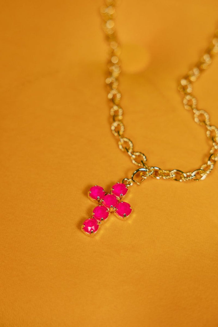 Mini Cross Charms in Gold Hot Pink - Macoma Boutique315 Jewelry