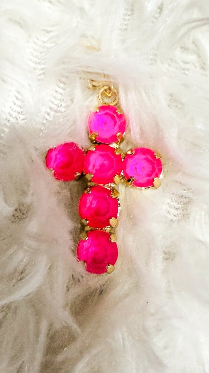 Mini Cross Charms in Gold Hot Pink - Macoma Boutique315 Jewelry