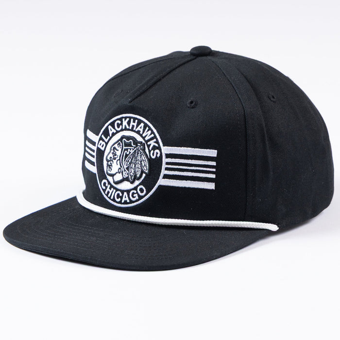 Mitchell & Ness Chicago Blackhawks Black & White Stripe Rope Snapback