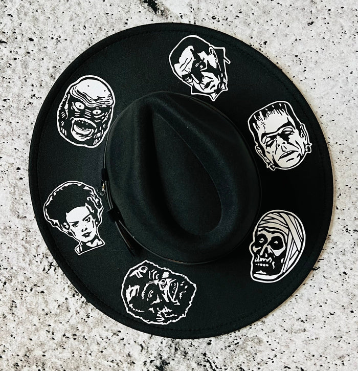 Vegan Felt Wide Brim Hat - XL Brim - "Monsters" -  -