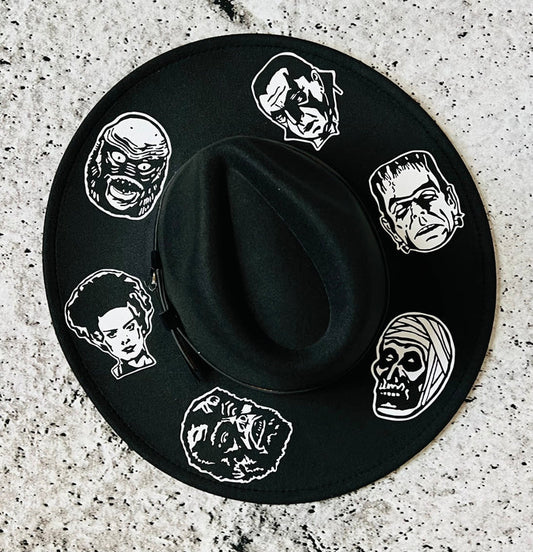 Vegan Felt Wide Brim Hat - XL Brim - "Monsters" -  -