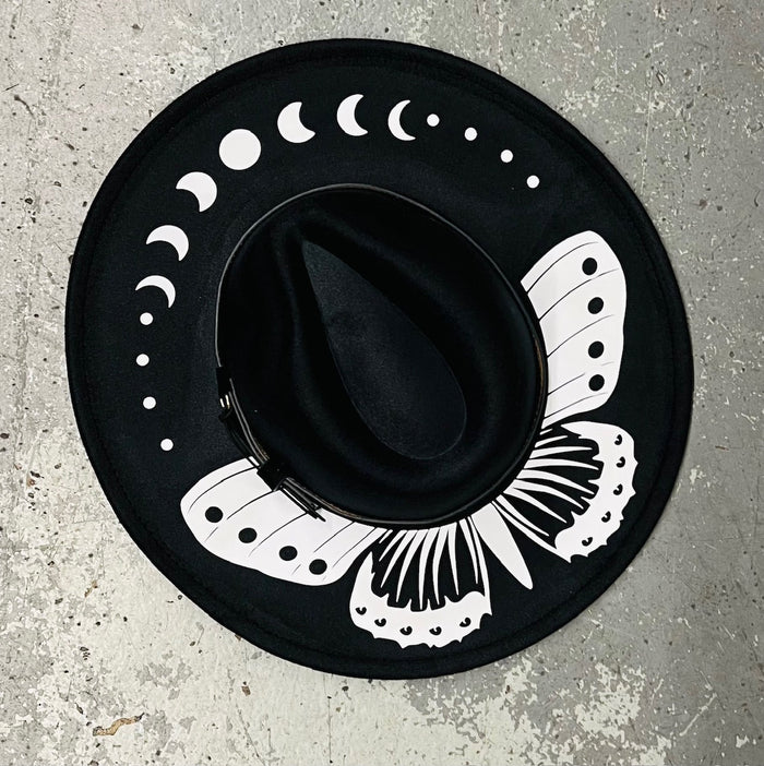 Moon Phase Moth Vegan Felt XL Wide Brim Hat