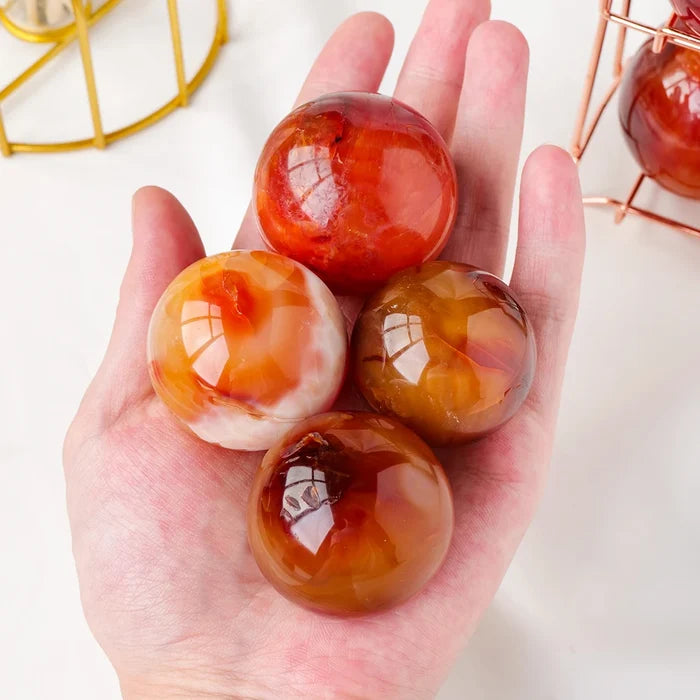 Natural Red Agate Carnelian Crystal Sphere – Decorative Healing Stone for Reiki & Home Décor -  - Crystals