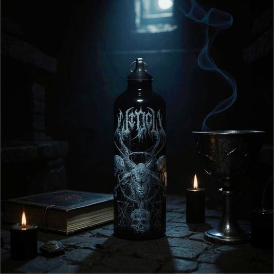 Occult Gothic Metal Water Bottle With Satanic Skull & Goat Design Twist-Off Cap -  - Water Bottle