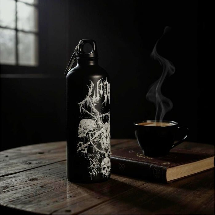 Occult Gothic Metal Water Bottle With Satanic Skull & Goat Design Twist-Off Cap -  - Water Bottle
