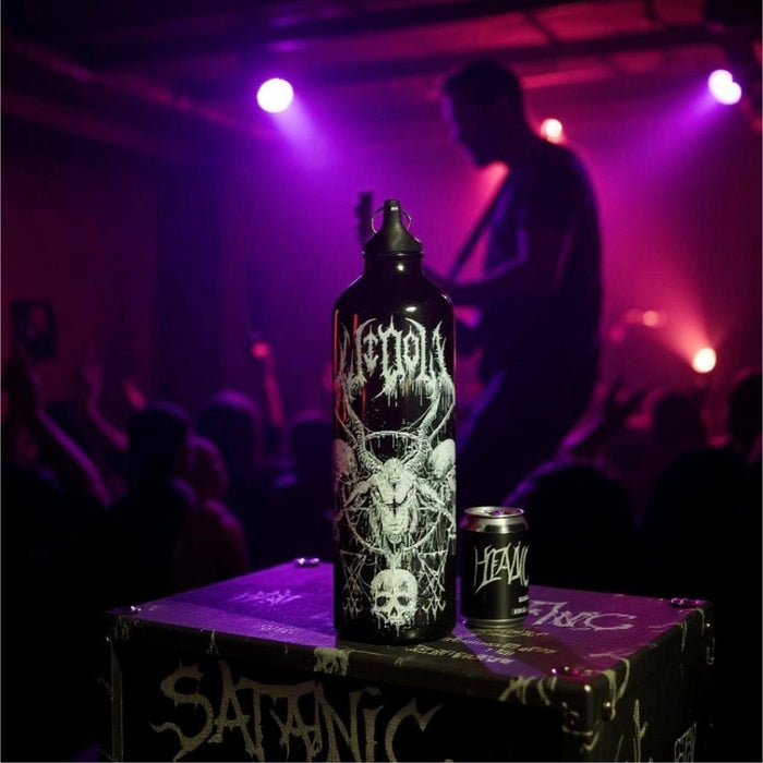 Occult Gothic Metal Water Bottle With Satanic Skull & Goat Design Twist-Off Cap -  - Water Bottle