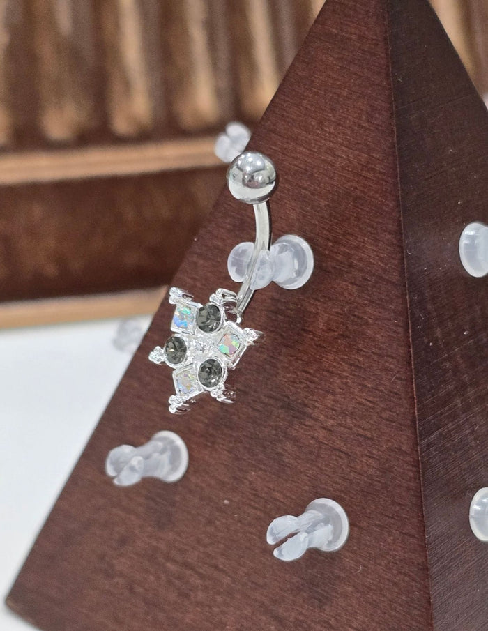 Painful Pleasures Black & Iridescent Gem Star Navel Ring in 14G Surgical Steel