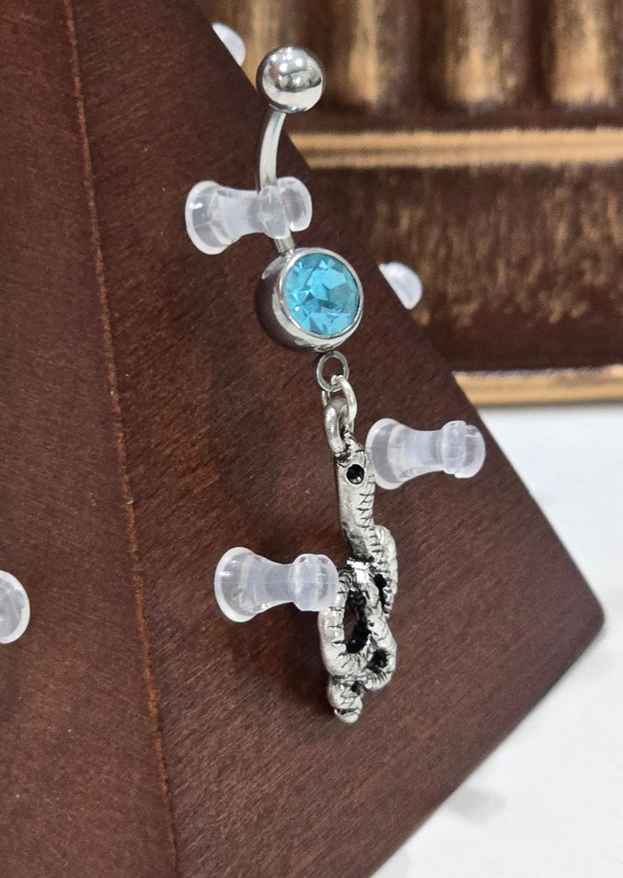 Painful Pleasures Blue Gem Snake Charm Navel Ring in 14G Surgical Steel