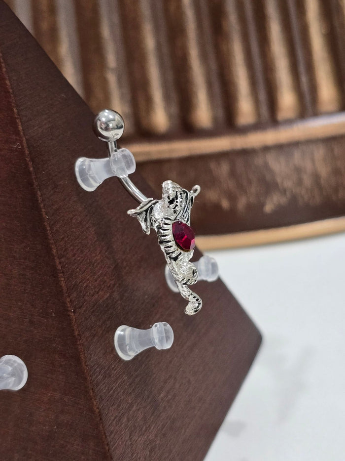 Painful Pleasures Dragon Navel Ring in 14G Surgical Steel with Ruby Red Gem