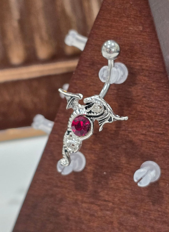 Painful Pleasures Dragon Navel Ring in 14G Surgical Steel with Ruby Red Gem