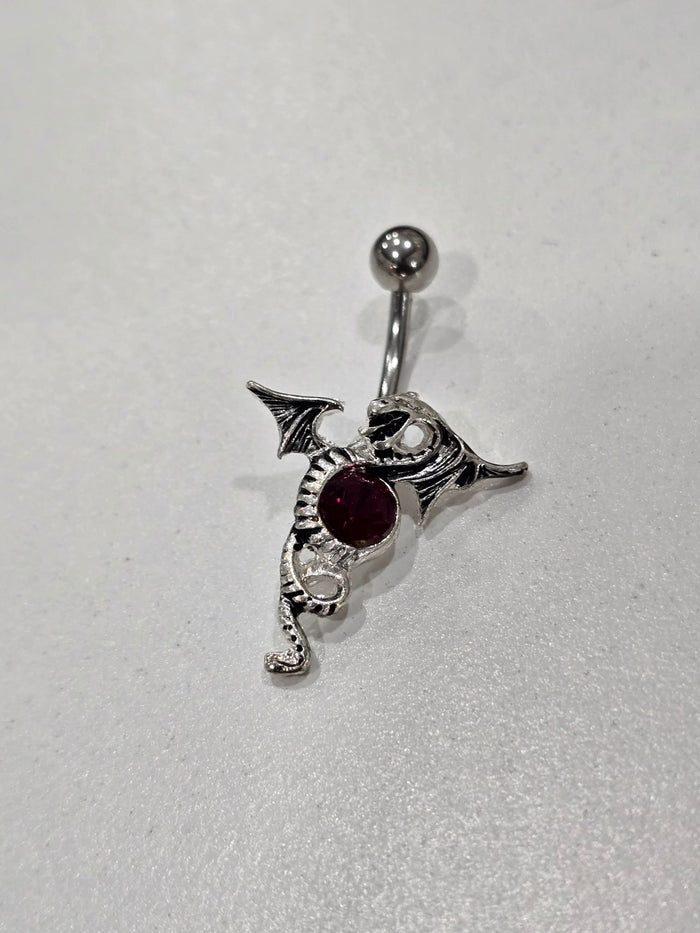 Painful Pleasures Dragon Navel Ring in 14G Surgical Steel with Ruby Red Gem