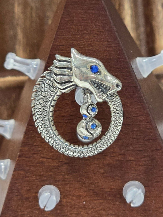 Painful Pleasures Dragon Ouroboros Navel Ring in 14G Surgical Steel with Blue Gems