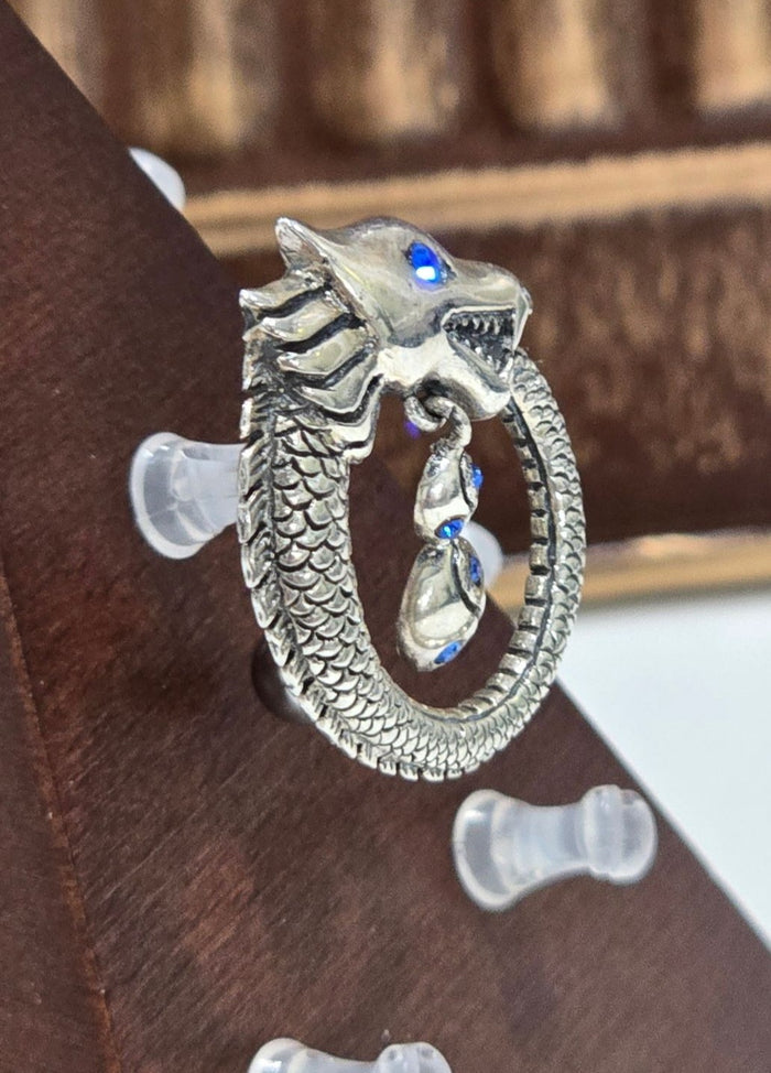 Painful Pleasures Dragon Ouroboros Navel Ring in 14G Surgical Steel with Blue Gems