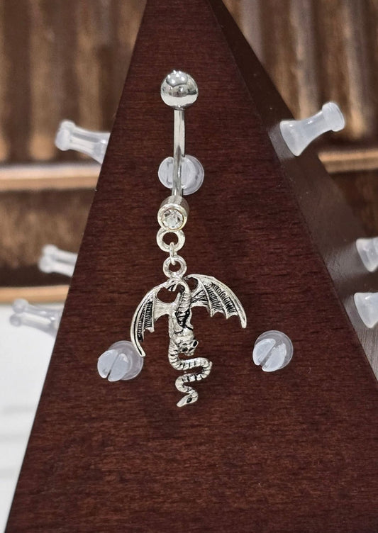 Painful Pleasures Dragon & Skull Navel Ring in 14G Surgical Steel with Gem Accent