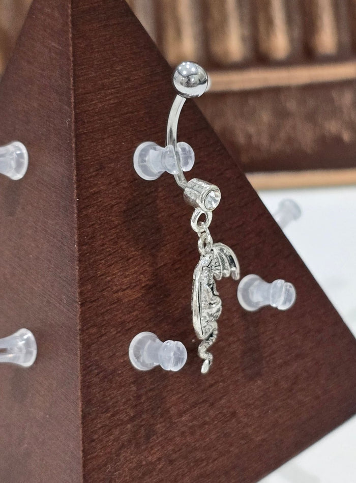 Painful Pleasures Dragon & Skull Navel Ring in 14G Surgical Steel with Gem Accent