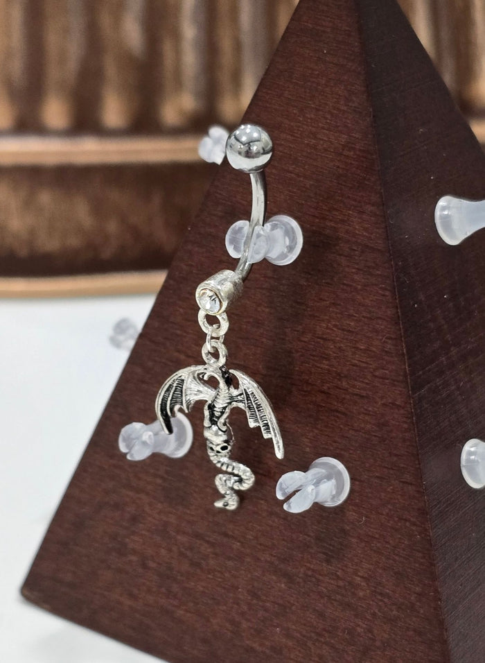 Painful Pleasures Dragon & Skull Navel Ring in 14G Surgical Steel with Gem Accent