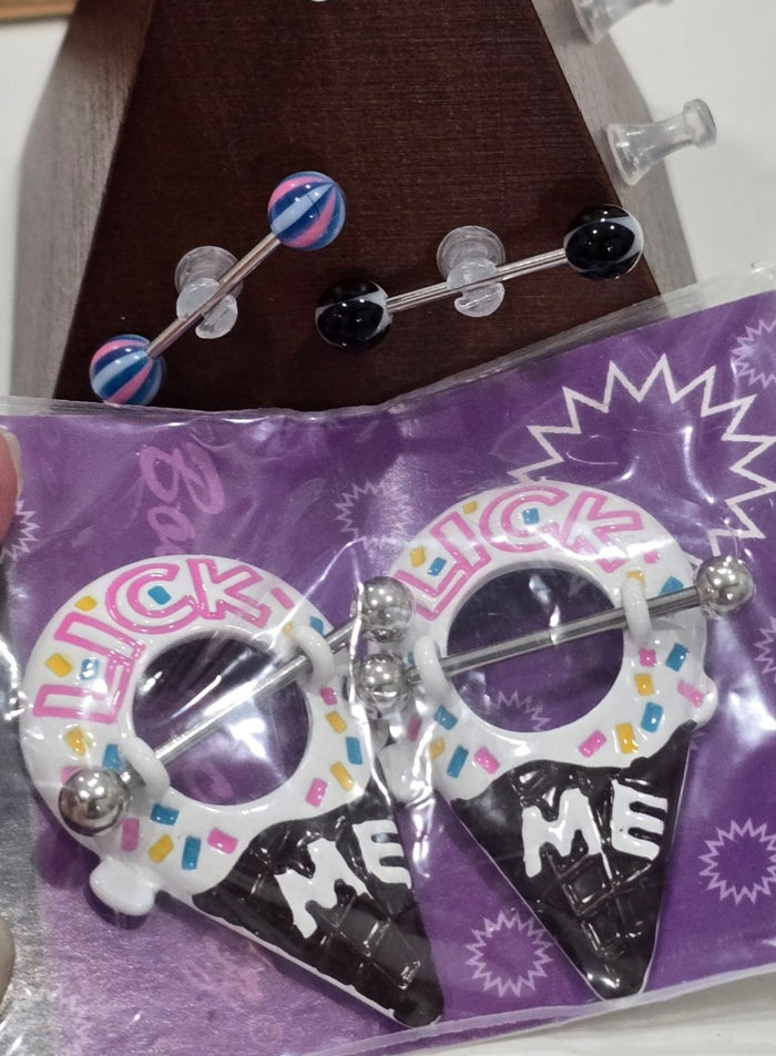 Painful Pleasures Ice Cream 14G Surgical Steel Nipple Rings Set of 2