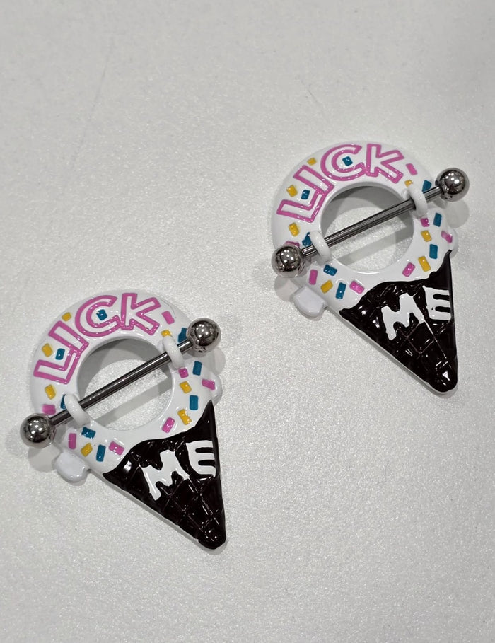 Painful Pleasures Ice Cream 14G Surgical Steel Nipple Rings Set of 2
