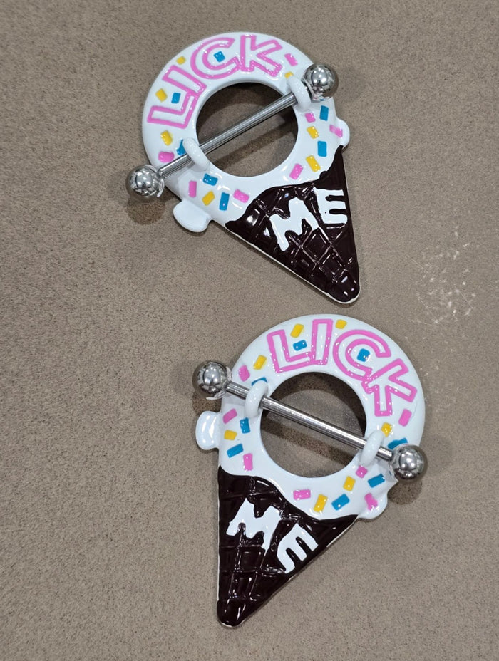 Painful Pleasures Ice Cream 14G Surgical Steel Nipple Rings Set of 2