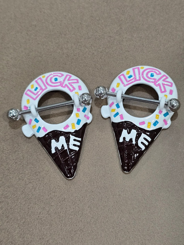 Painful Pleasures Ice Cream 14G Surgical Steel Nipple Rings Set of 2