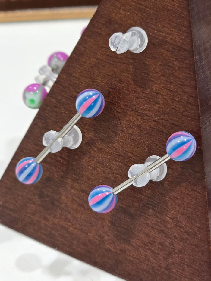 Painful Pleasures Striped & Swirl 14G Surgical Steel Nipple Rings Set of 3