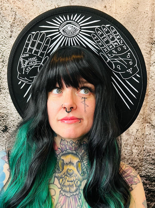 Vegan Felt Wide Brim Hat - XL Brim - "Palmistry" -  -