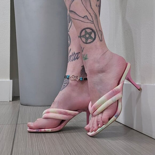 Pastel Tie-Dye Knotted Strap Heeled Sandals with Square Toe